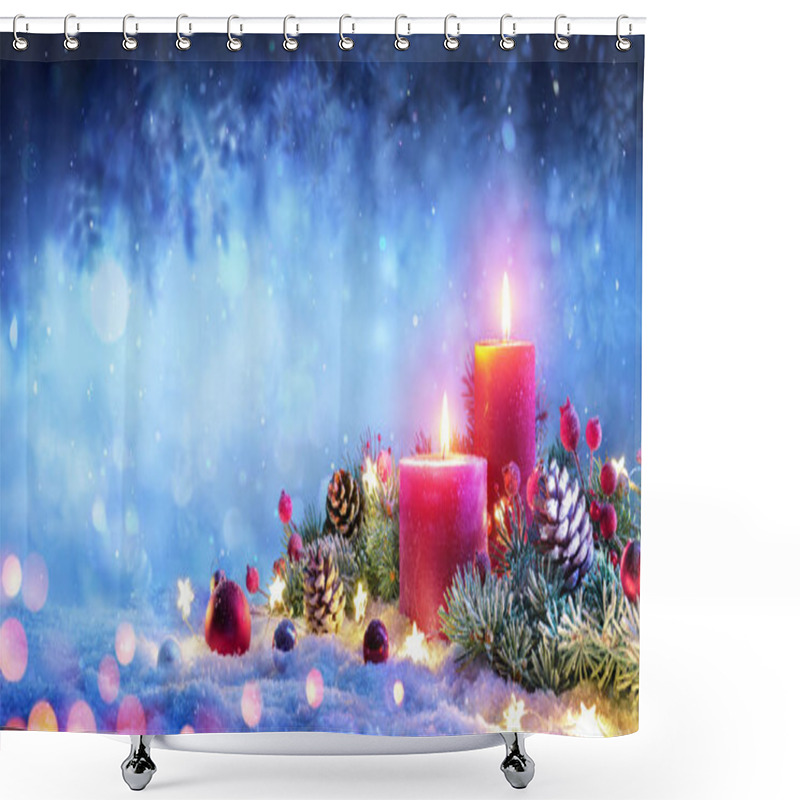 Personality  Christmas Advent - Red Candles With Ornament On Snow Shower Curtains