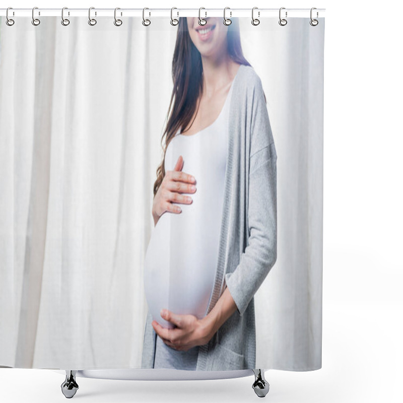 Personality  Pregnant Woman Touching Belly Shower Curtains