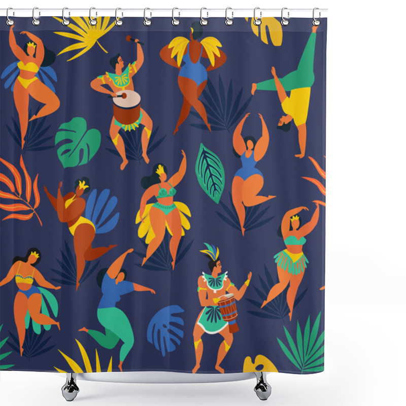 Personality  Brazil Carnival. Vector Seamless Pattern With Flat Characters. Brazilian Samba Dancers Of The Carnival In Rio De Janeiro. Girls And Boys In Festive Suits Vector Illustration. Shower Curtains