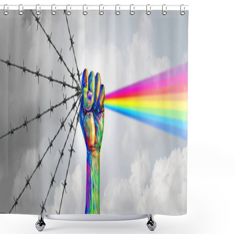 Personality  Social Justice Change And Peaceful Protest Or Protester Unity As A Fist Of Diversity As A Nonviolent Resistance Symbol Of Hope And Freedom From Injustice For The Future Of Society In A 3D Illustration Style Shower Curtains