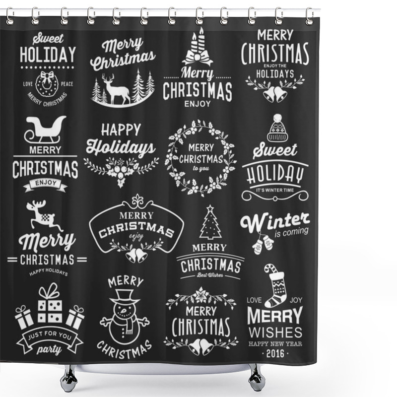 Personality  Christmas Design Elements, Logos, Badges, Labels, Icons, Decoration And Objects Set. Shower Curtains