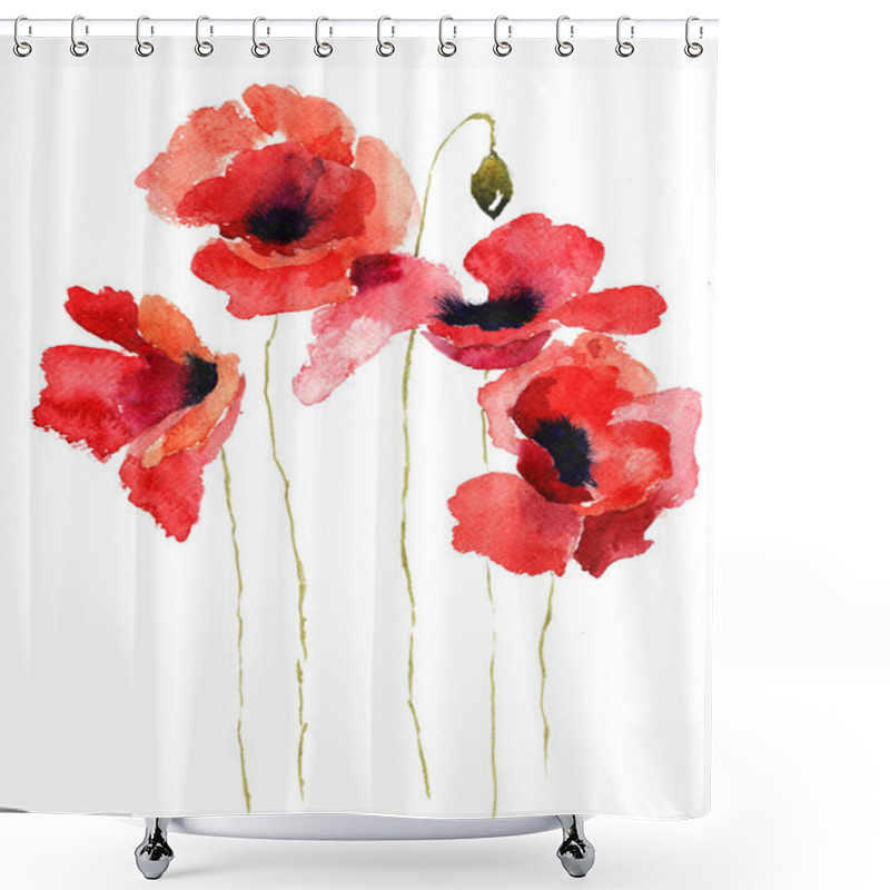 Personality  Stylized Poppy Flowers Illustration Shower Curtains