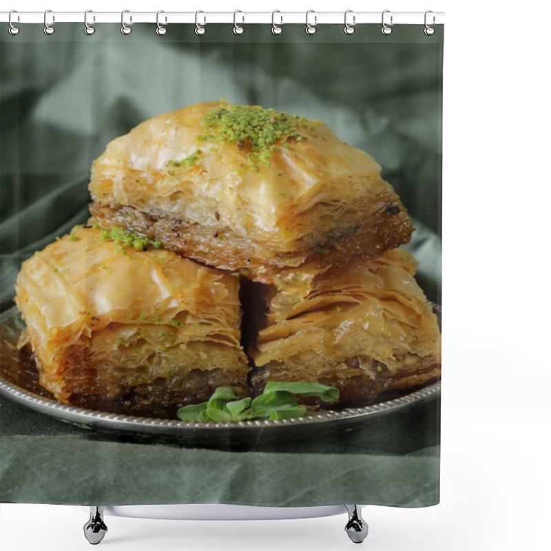 Personality  Turkish Arabic Dessert Baklava With Honey And Nuts Shower Curtains