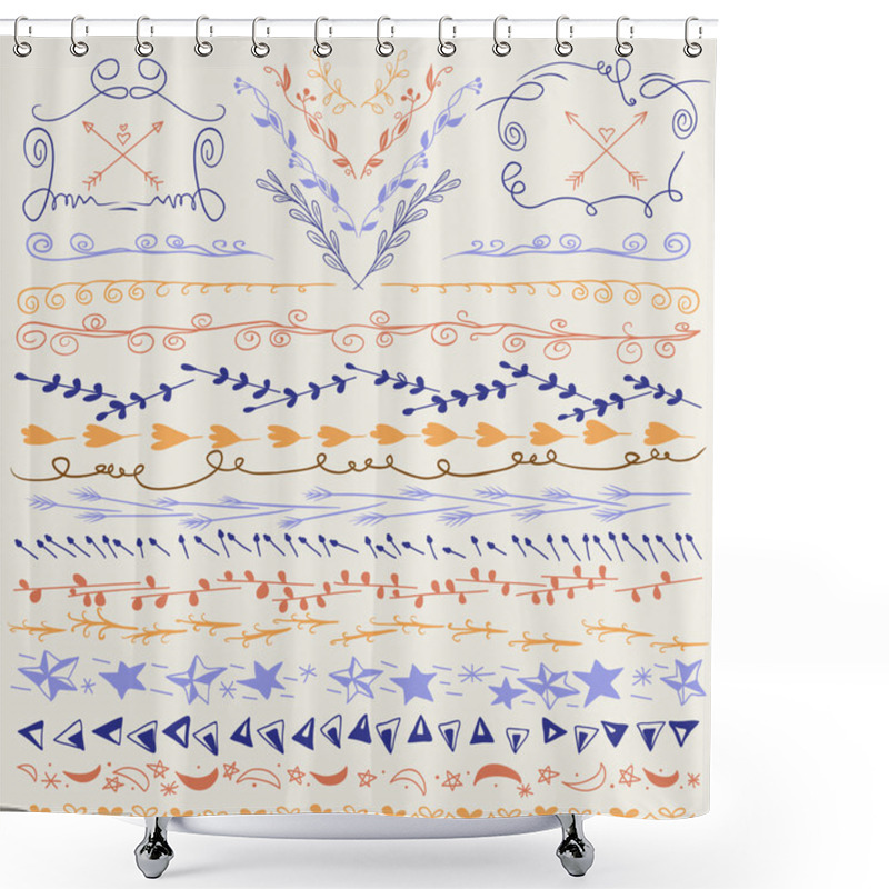 Personality  Hand Drawn Lines Border,  Frame, Branch, Arrows And Other  Design Elements. Retro Colors. Shower Curtains