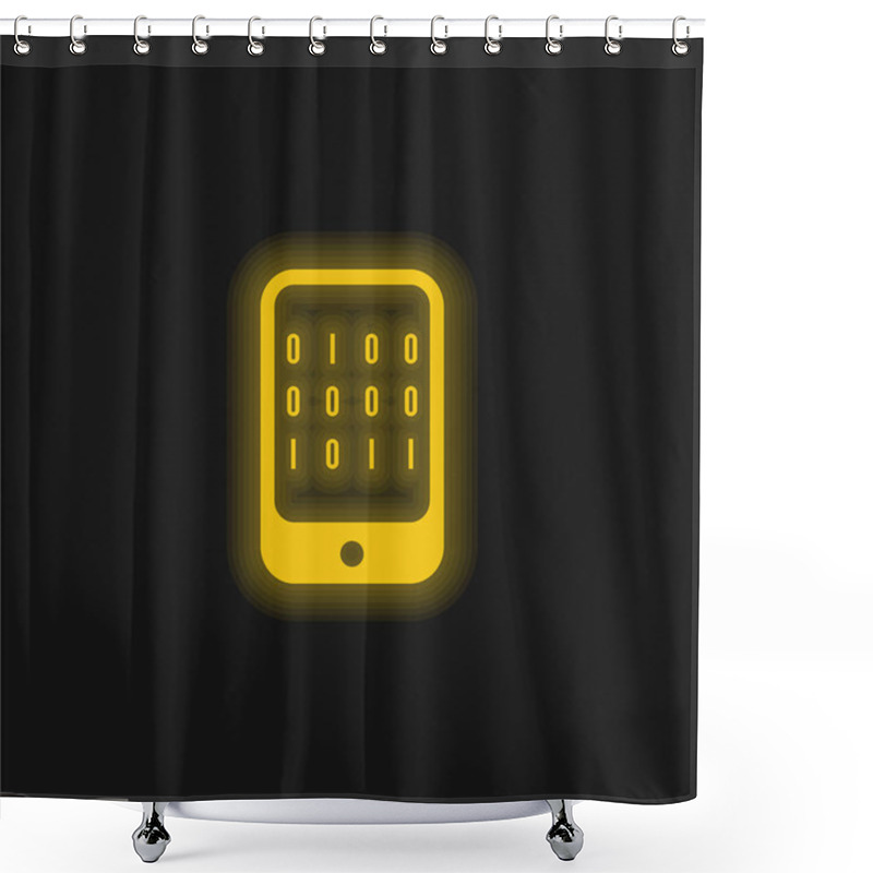 Personality  Binary Data Of A Computer Yellow Glowing Neon Icon Shower Curtains