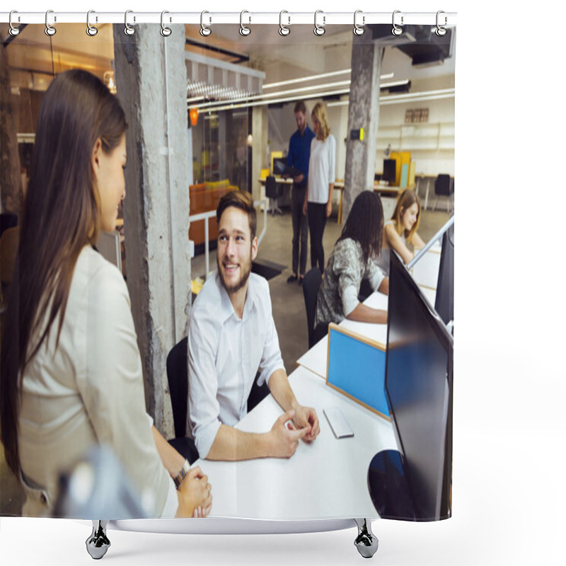 Personality  People Working At Modern Office Shower Curtains