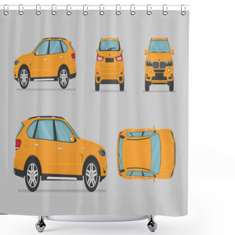 Personality  Vector Suv Car. Side View, Front View, Back View, Top View. Cartoon Flat Illustration, Car For Graphic And Web Shower Curtains