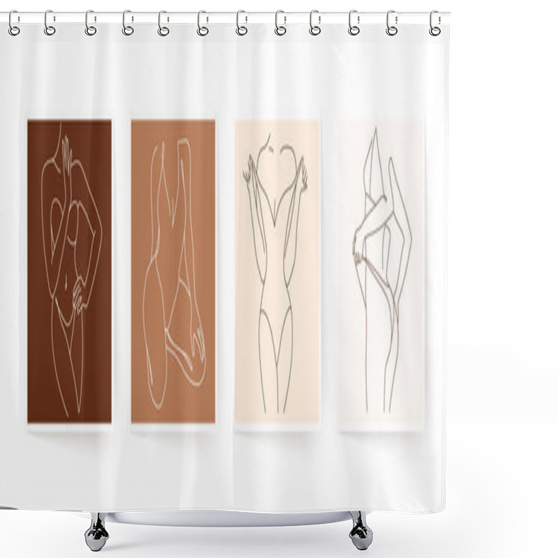 Personality  Abstract Minimalistic Female Bodies. Modern Single Line Art. Woman Beauty Fashion Concept, Minimalistic Style. Vector Illustration, EPS 10. Shower Curtains