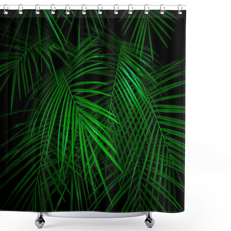 Personality  Night In Tropical Rainforest. Palm Leaves Lit With Vivid Ufo Green Light Jungle Pattern. Shower Curtains