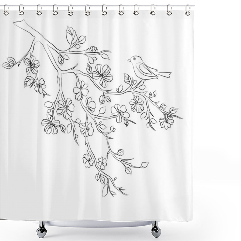 Personality  Twig Cherry Blossoms  And Bird Shower Curtains