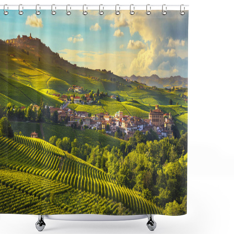 Personality  Langhe Vineyards Panorama, Barolo Village, Piedmont, Italy Europ Shower Curtains