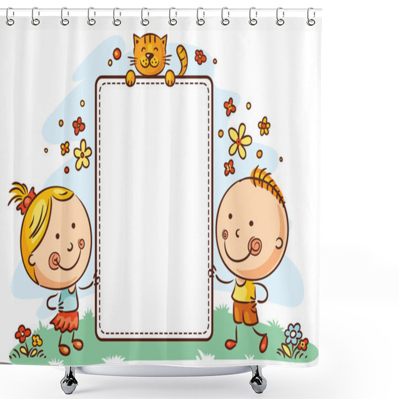 Personality  Cartoon Kids With A Frame With Copy Space Shower Curtains