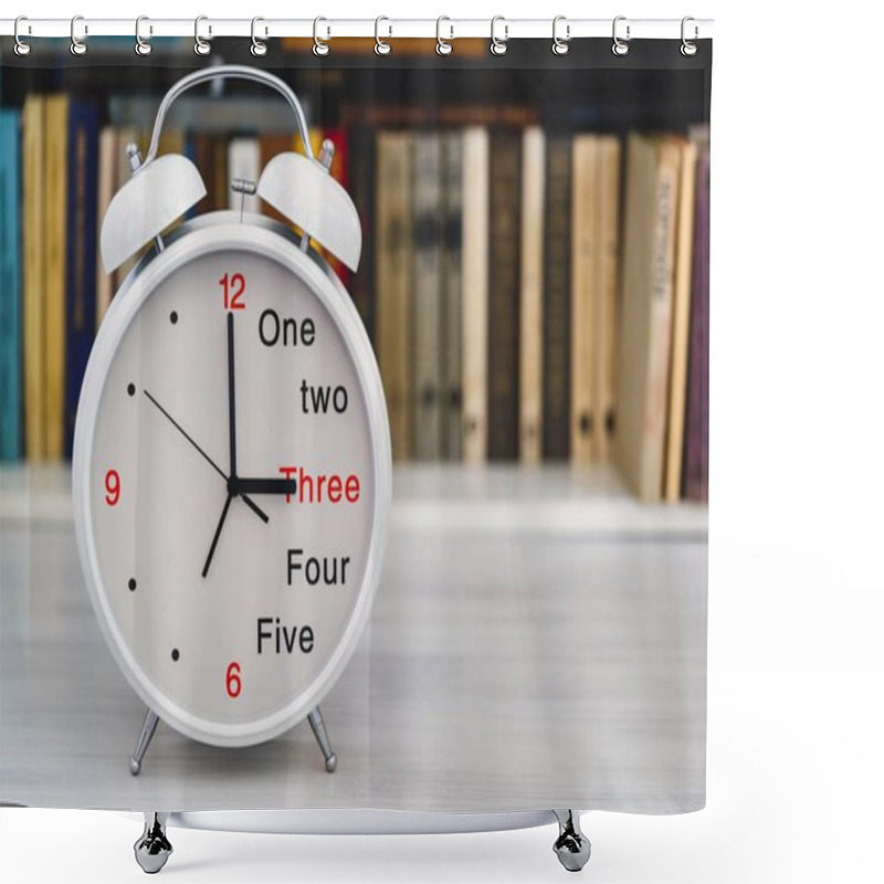 Personality  Bracket Clock The Alarm Clock Closeup In The Foreground Shower Curtains