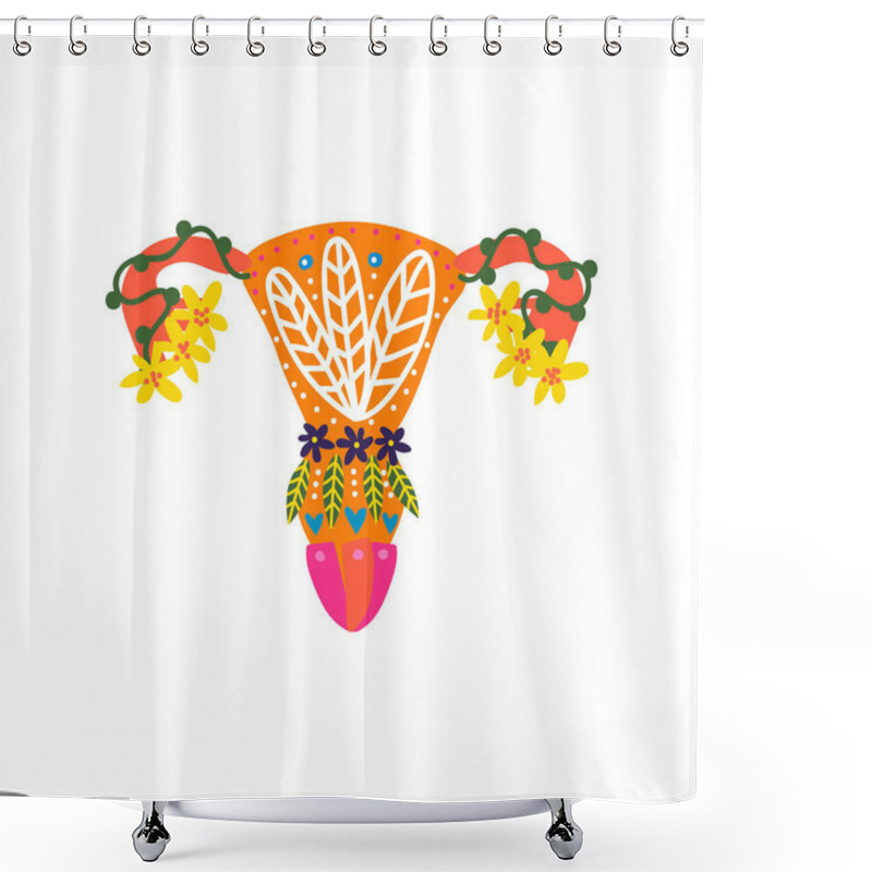 Personality  Healthy Female Reproductive System With Bright Blooming Flowers, Uterus And Womb Organs Vector Illustration Shower Curtains