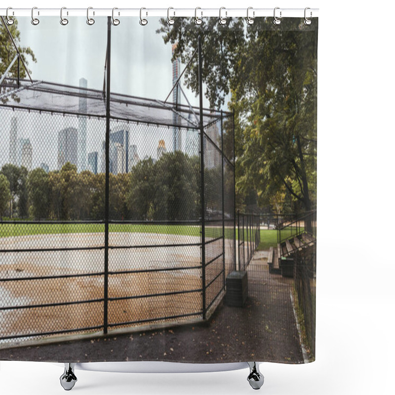 Personality  Scenic View Of Playground And Buildings On Background, New York, Usa Shower Curtains