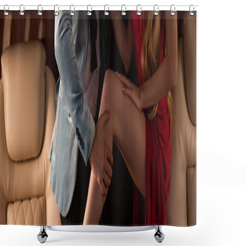 Personality  Cropped View Of Seductive Couple Flirting In Airplane  Shower Curtains