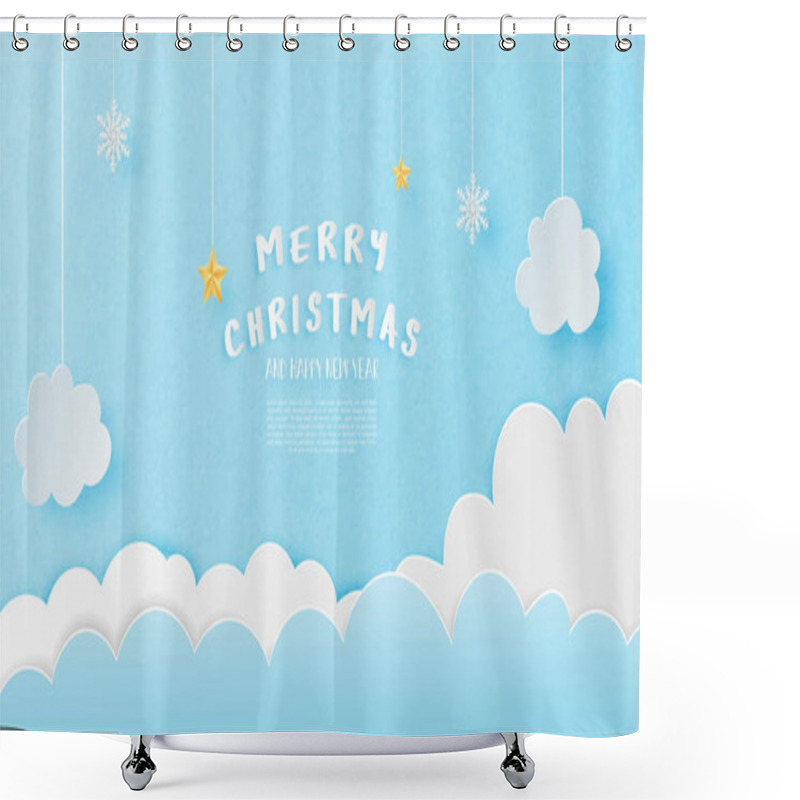 Personality  Merry Christmas And Happy New Year Greeting Card In Paper Cut St Shower Curtains