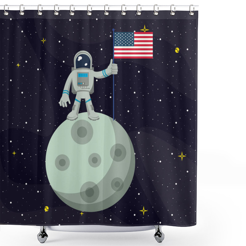 Personality  Astronaut In The Moon Nailing USA Flag Shower Curtains