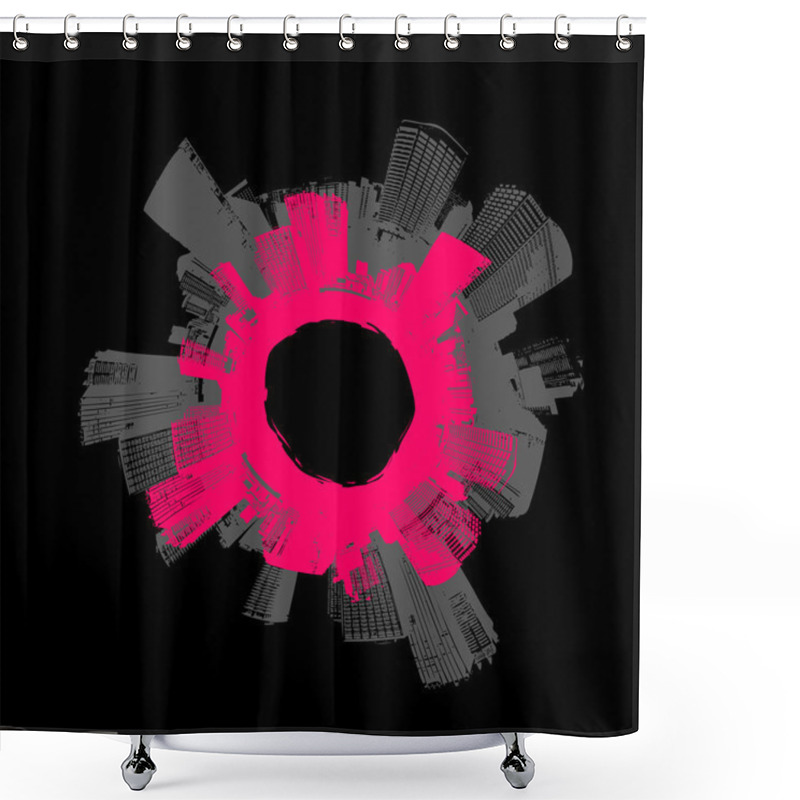 Personality  City In Circle With Pink Background. Vector Art. Shower Curtains