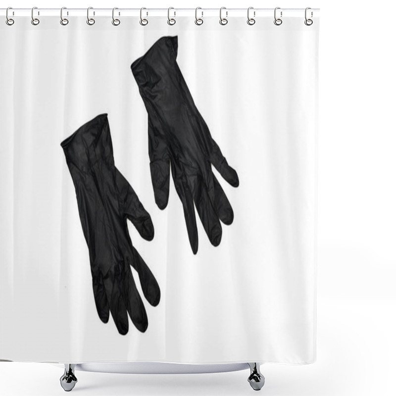 Personality  Two Black Rubber Gloves Isolated On White Surface Shower Curtains