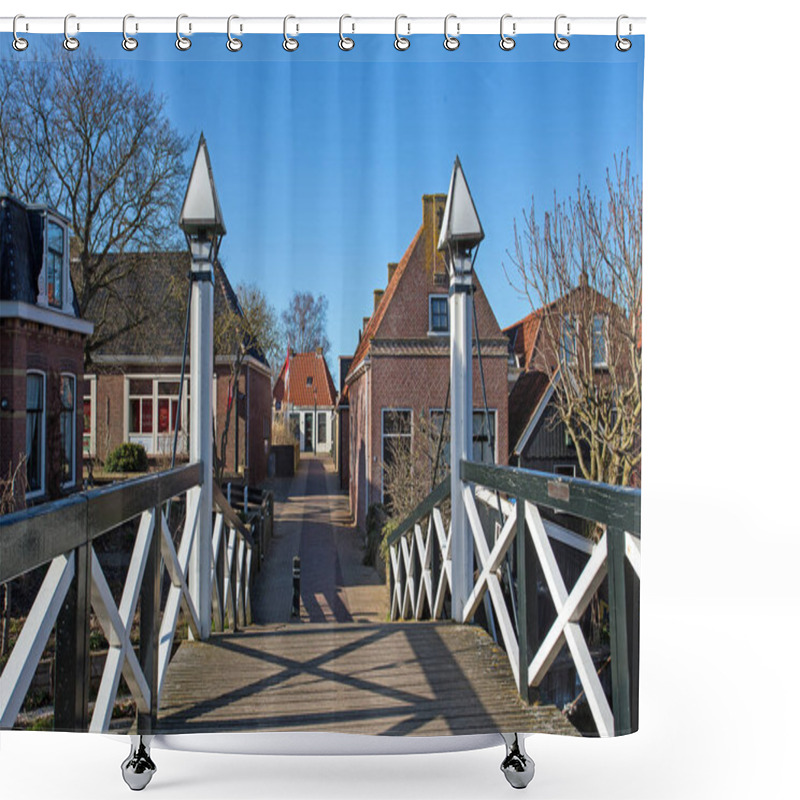 Personality  Medieval Bridge And Houses In The City Hindeloopen In The Netherlands Shower Curtains