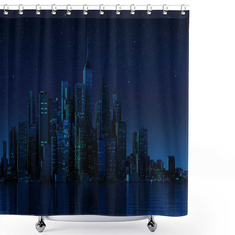 Personality  Cityscape Generic With Modern Buildings And Skyscrapers On Water Shower Curtains