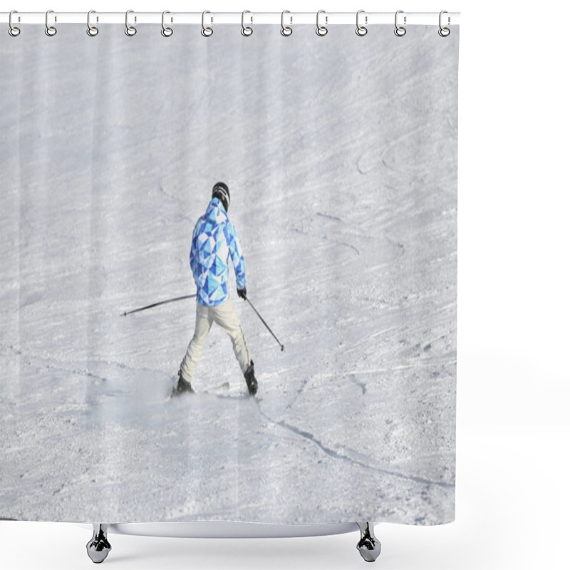 Personality  Man Skiing On Piste At Snowy Resort. Winter Vacation Shower Curtains