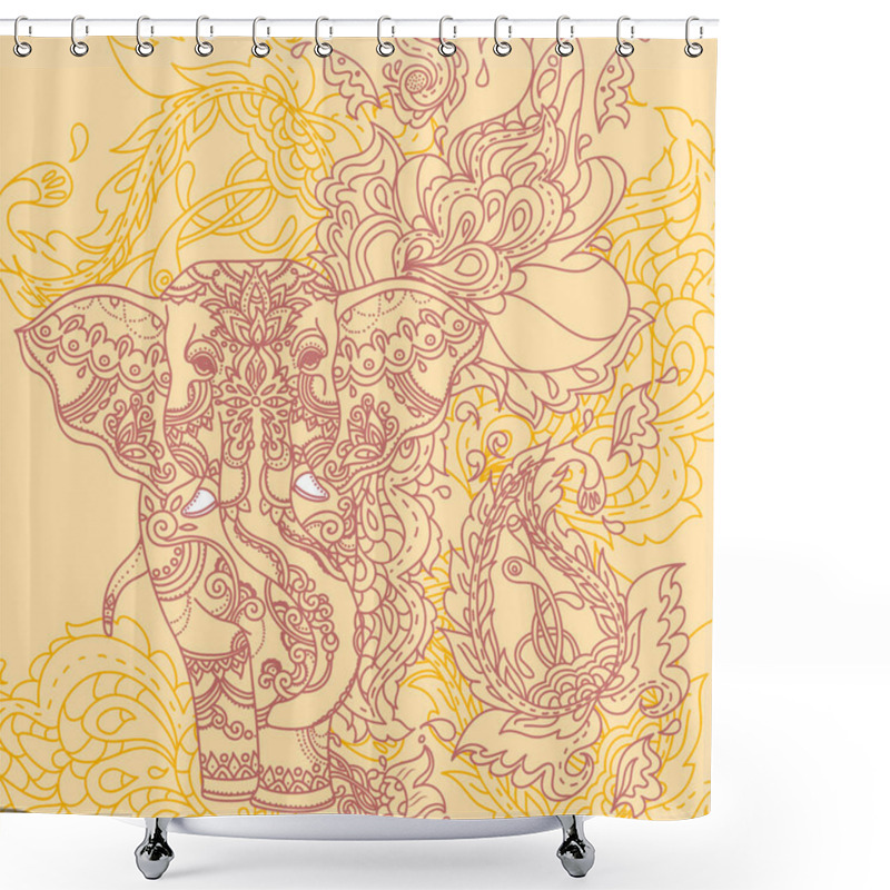 Personality  Indian Elephant With Beautiful Paisley Ornament Shower Curtains