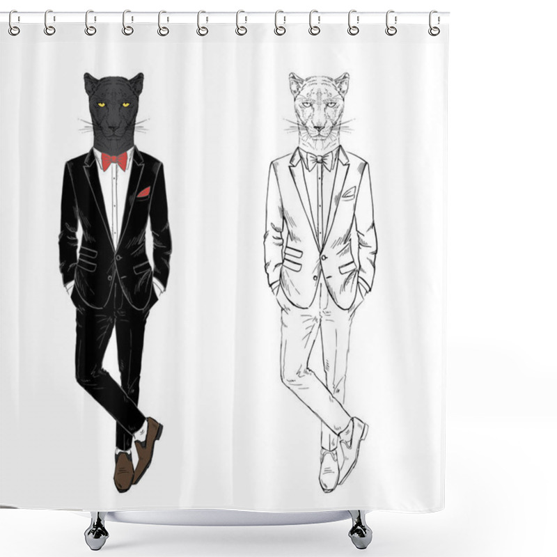 Personality  Black Panther Man Dressed Up In Tuxedo Shower Curtains