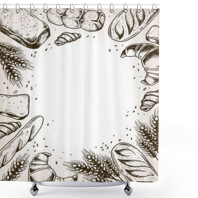 Personality  Bakery Products Engraving Vector Illustration Shower Curtains