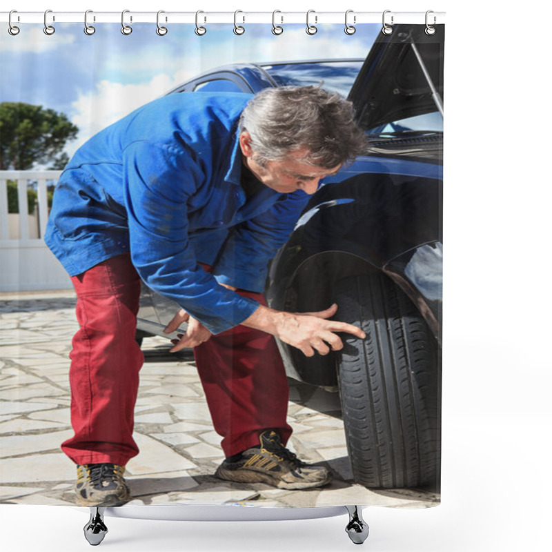 Personality  Inspection Of Tires Shower Curtains