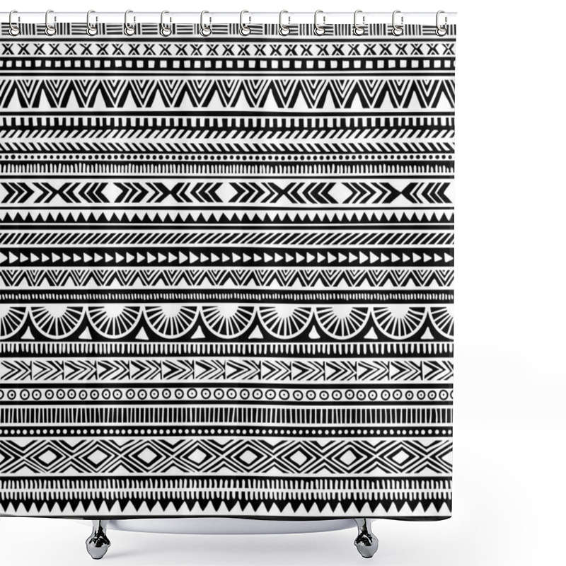 Personality  Seamless Ethnic Pattern. Handmade. Horizontal Stripes. Black And Shower Curtains