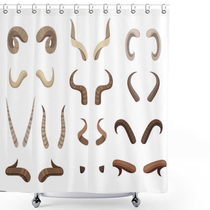 Personality  Set Of Animal Horns. Horn Icons. Horny Hunting Trophy Of Reindeer. Flat Vector Illustration Isolated On White Background. Shower Curtains