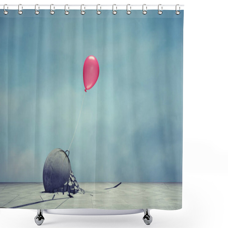 Personality  Fallen Stone Tied By A Balloon . Trial And Error. Motivation Concept. This Is 3d Render Illustration Shower Curtains