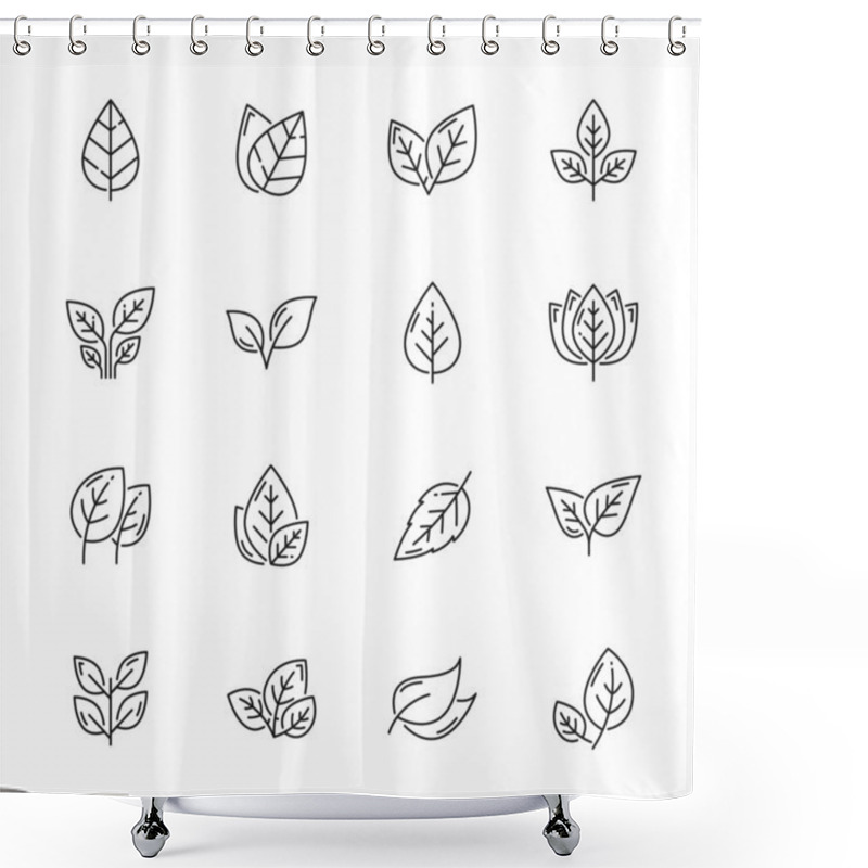 Personality  Linear Leaf Icons, Tree Plant Or Nature Leaves Vector Outline Symbols. Leaf Symbols For Eco, Bio And Organic Or Vegan And Vegetarian, Environment, Ecology And Farming, Gardening Shower Curtains