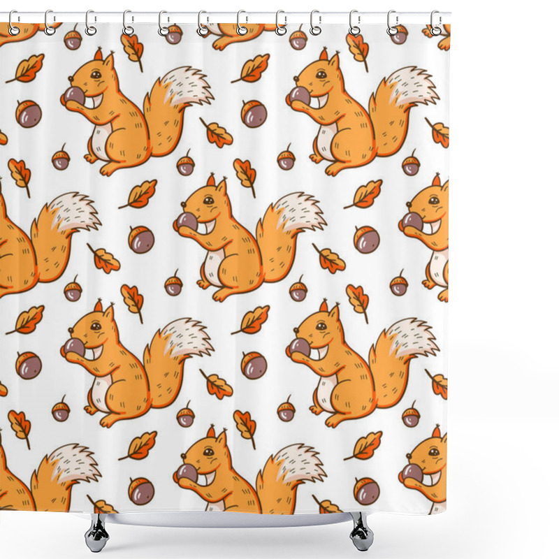 Personality  Autumn Seamless Pattern With  A  Squirrels And Nuts. Vector Illustration. Shower Curtains