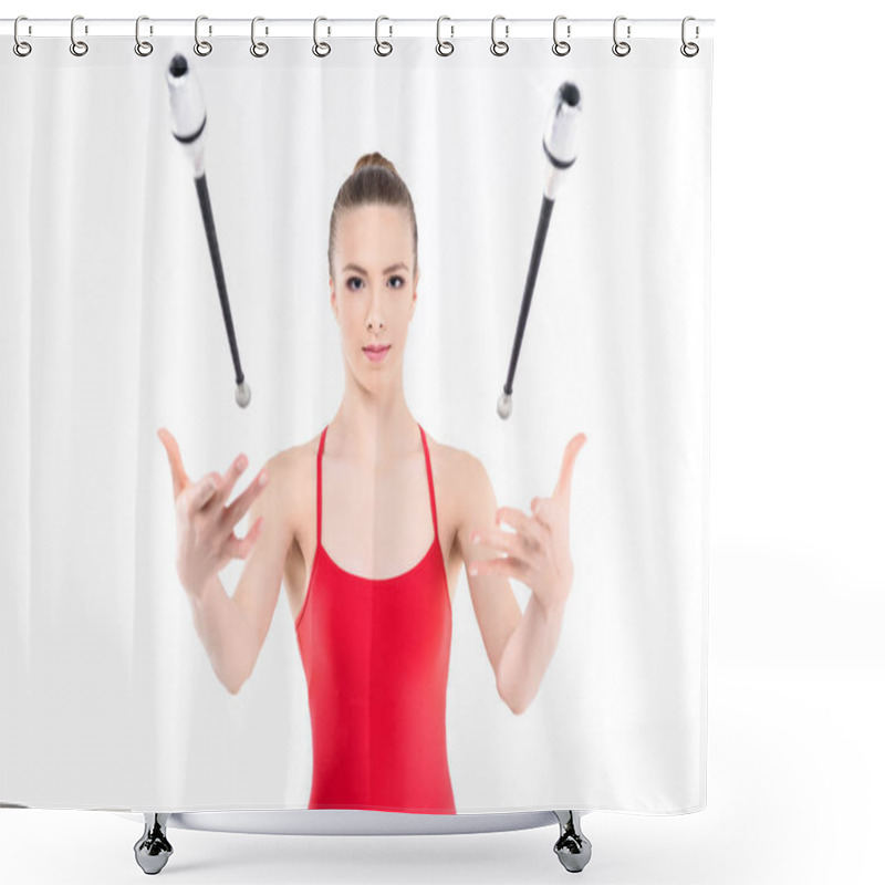 Personality  Rhythmic Gymnast Training With Clubs Shower Curtains