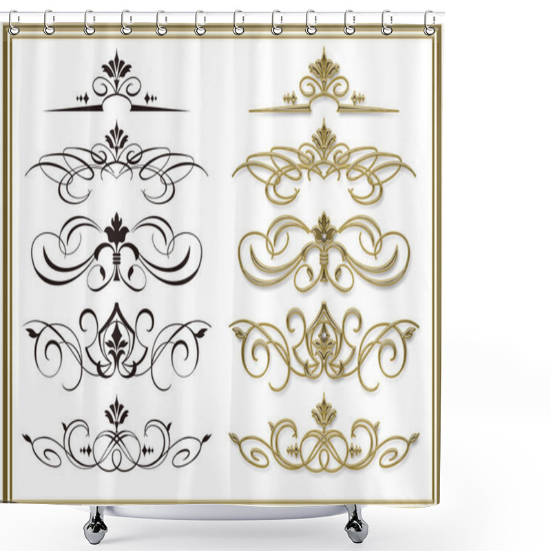 Personality  Illustration Of Decoration Curve. Golden Frame. Shower Curtains