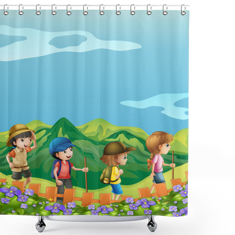 Personality  Children Hiking Up The Hill Shower Curtains