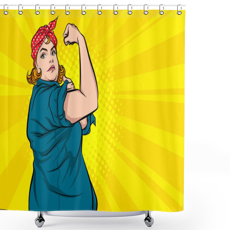 Personality  Fat Woman Confident Actions We Can Do It  Pop Art Comic Style Shower Curtains