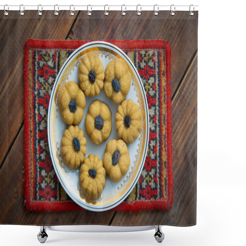 Personality  Traditional Oriental Sweet Dessert Zhent With Raisins In A Plate On A Wooden Background  Shower Curtains