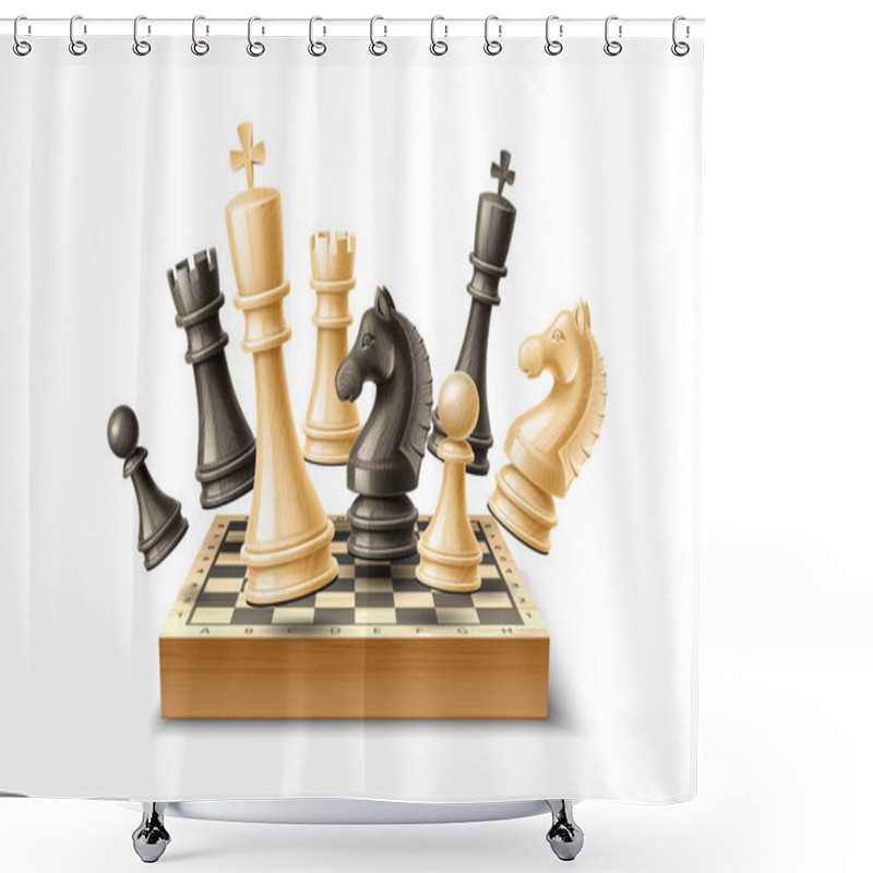 Personality  Vector Realistic 3d Chess Pieces Chessboard Set Shower Curtains