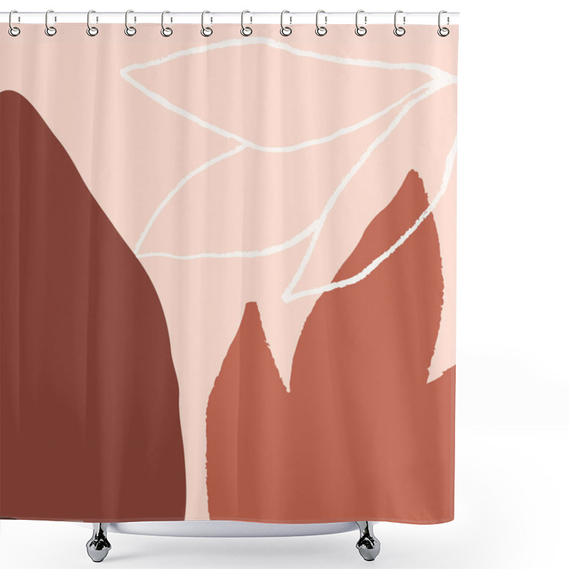 Personality  Contemporary Collage Style Design With Hand Drawn Botanical Elements And Abstract Shapes In Trendy Warm Color Palette. Square Social Media Post Template, Greeting Card, Modern Wall Art. Shower Curtains