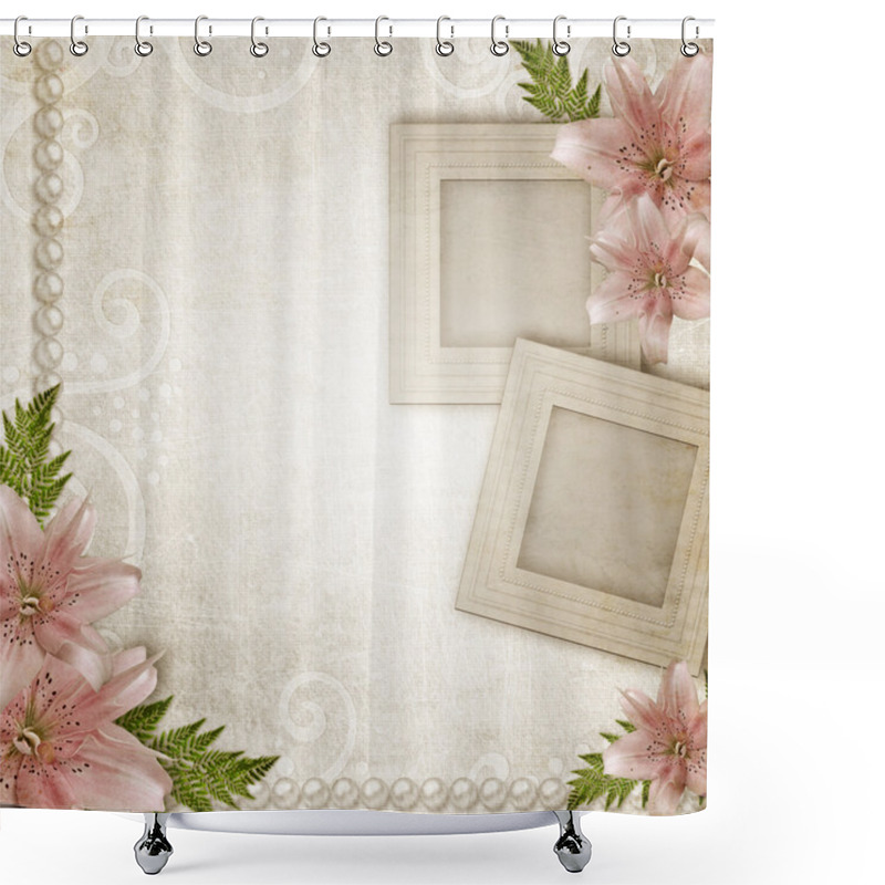 Personality  Paper Grunge Background With Pink Lily Shower Curtains