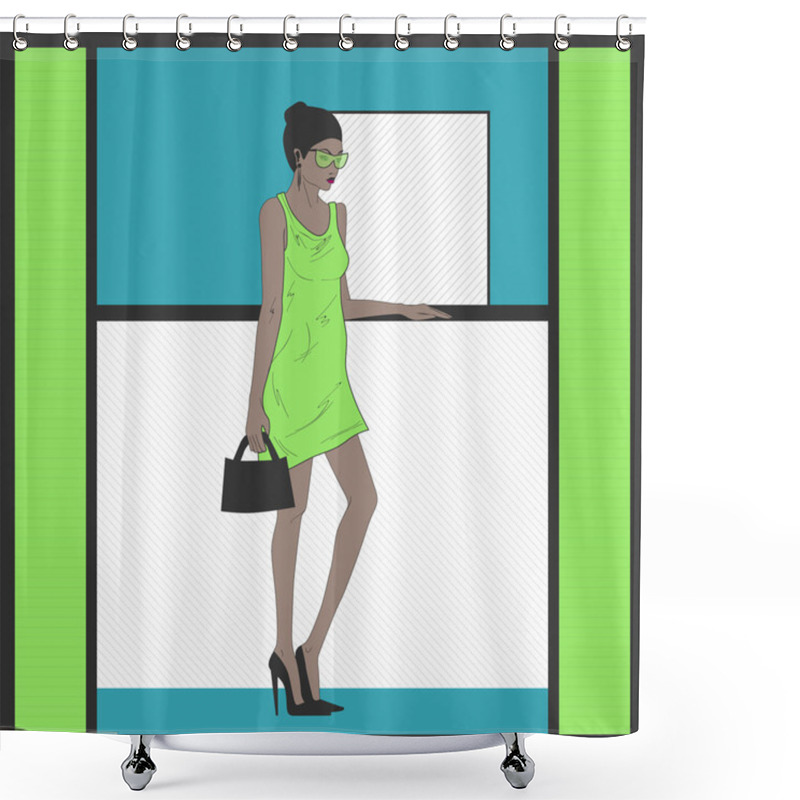 Personality  Woman In Green Dress. Shower Curtains