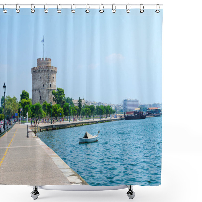 Personality  Greece, Thessaloniki, White Tower On The Waterfront Shower Curtains