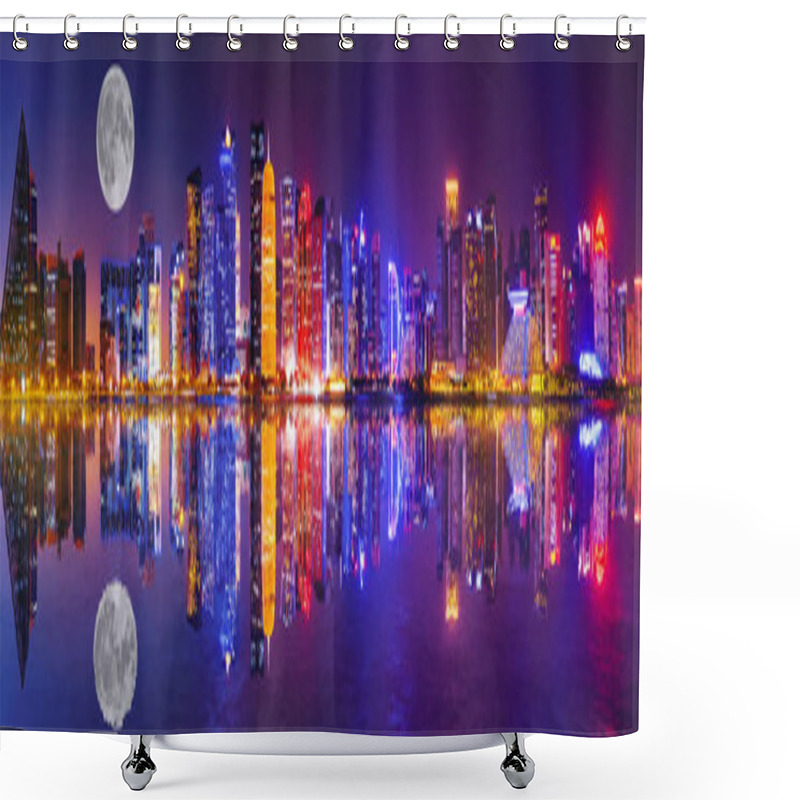 Personality  Doha Skyline Reflection Night Shower Curtains