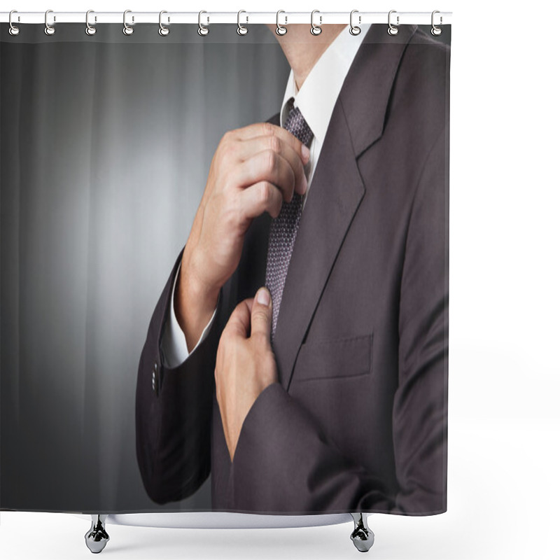 Personality  Businessman In Black Costume Tie One's Necktie Shower Curtains