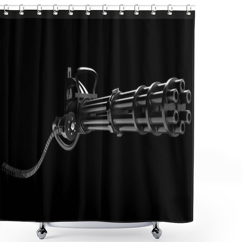 Personality  Minigun On A Black Background Shower Curtains