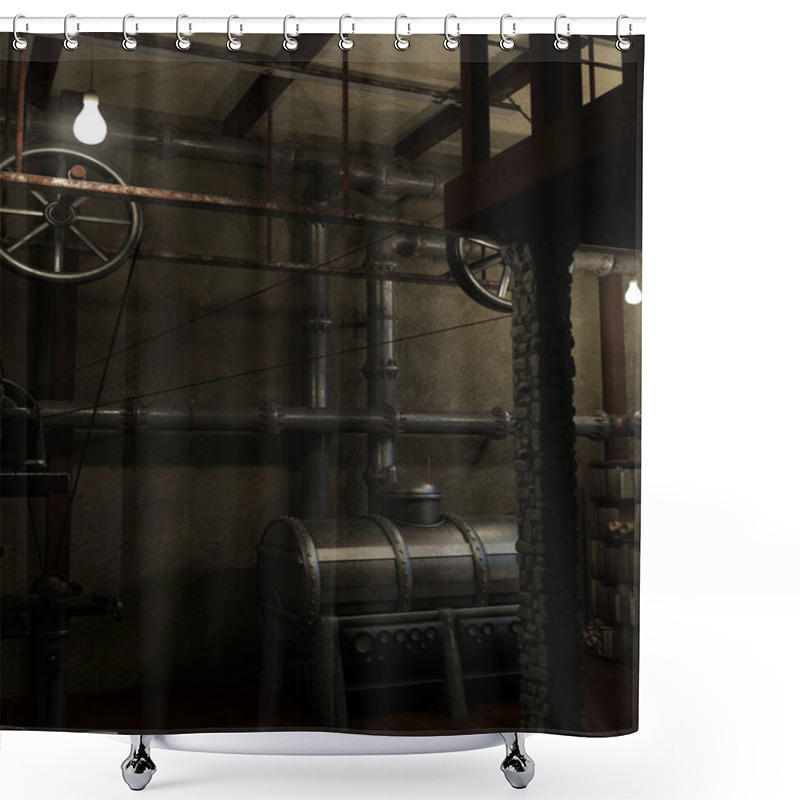 Personality  Steampunk Industrial Background With Metal Pipes Shower Curtains